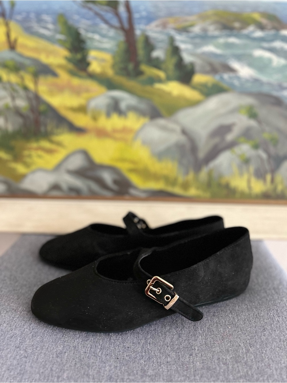 Black Mary Jane Flats with Gold Buckle